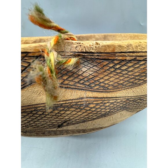 Handcrafted Gourd large Bowl With Intricate Black Geometric Designs 12x10" READ - Picture 8 of 12